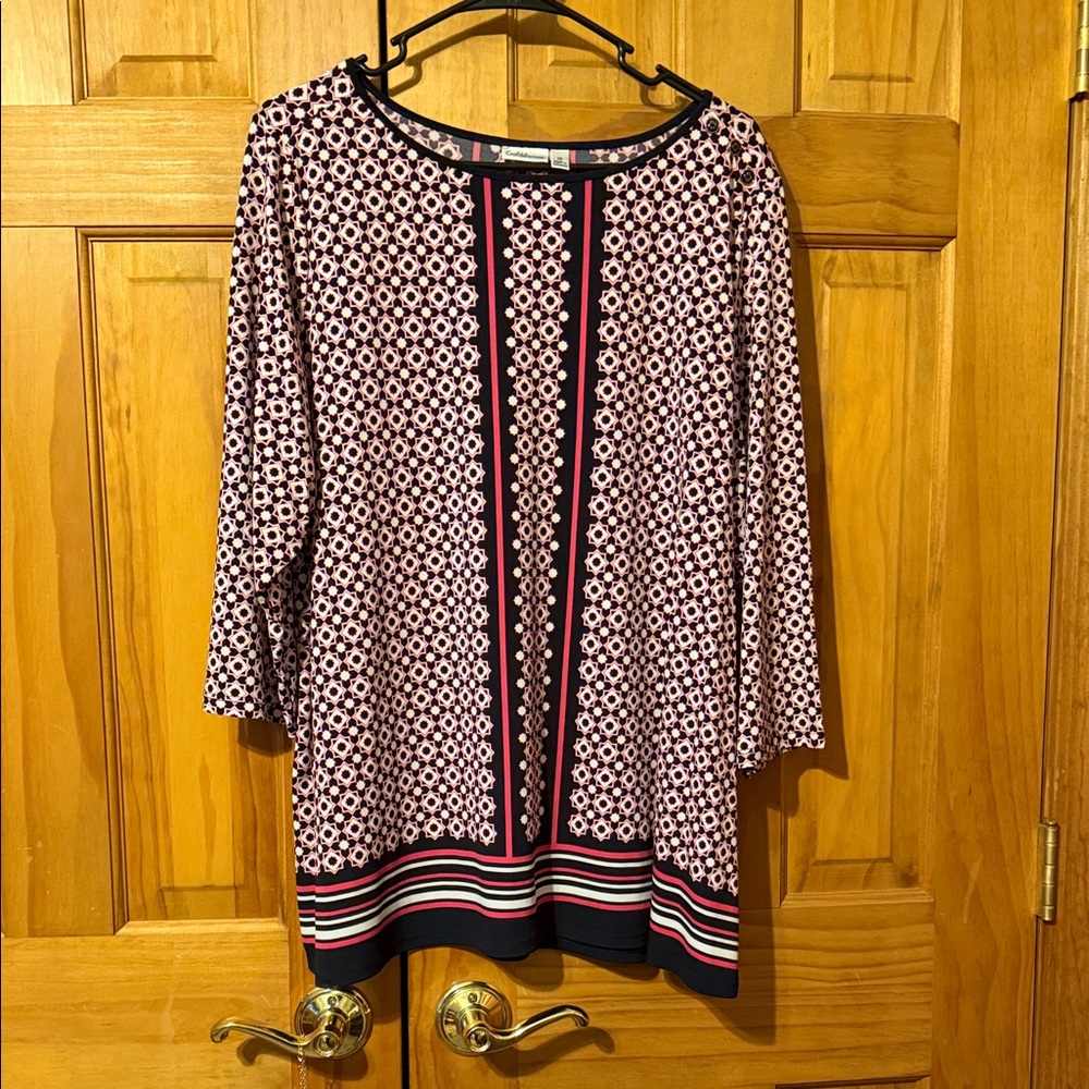 Croft & Barrow Geometric Print Top - Navy blue, white and pink